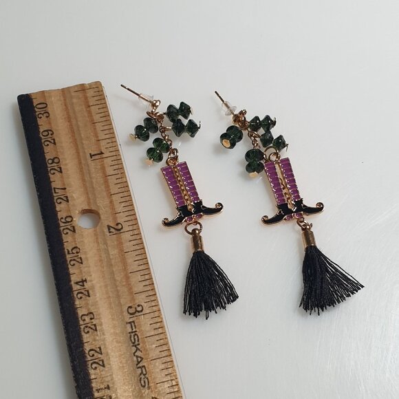Halloween Handmade Earrings Witch Boots Dangle Pierced One Of A Kind Holiday - Picture 4 of 5